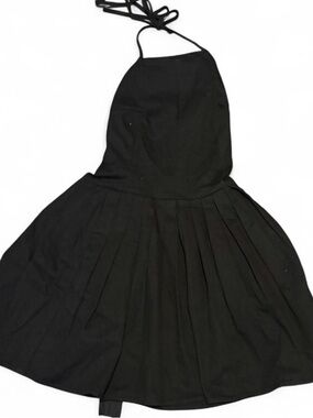 Backless Halter Pleated Mini Dress - Black
